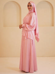 Modest Women’s Pink Draped Dress 2 Piece Set with Matching Dupatta