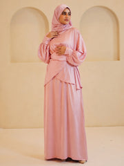 Modest Women’s Pink Draped Dress 2 Piece Set with Matching Dupatta