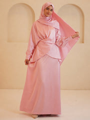 Modest Women’s Pink Draped Dress 2 Piece Set with Matching Dupatta