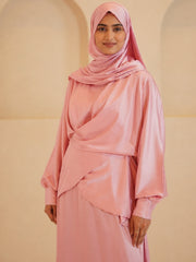Modest Women’s Pink Draped Dress 2 Piece Set with Matching Dupatta