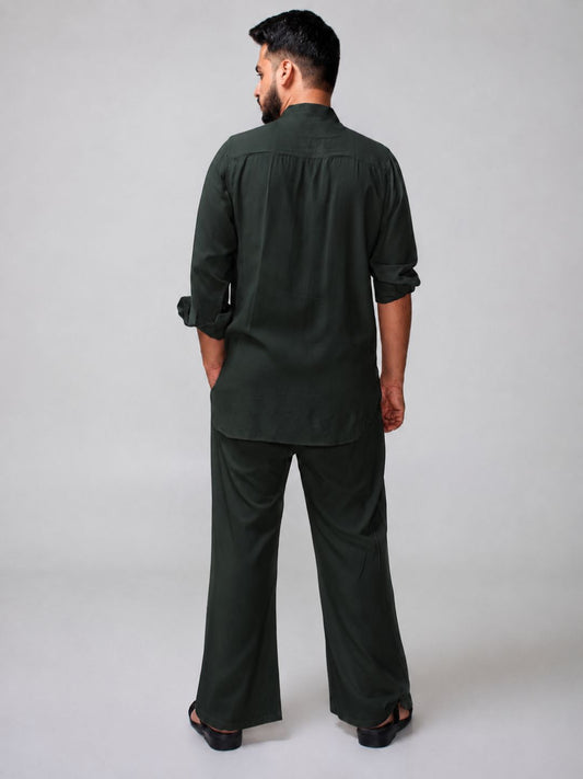 Dark Green Solid Farsi Kurta Pants Set for Men