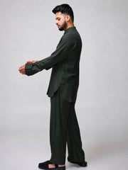 Dark Green Solid Farsi Kurta Pants Set for Men