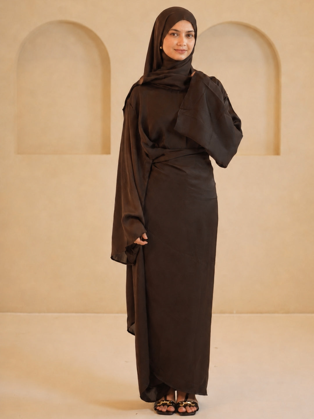 Modest Women’s Classic Drape 1 Piece Dress with Matching Dupatta