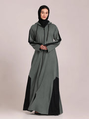 Front Open Jersey Hoodie Abaya – Dusty Sage Green Modest Wear for Women