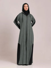 Front Open Jersey Hoodie Abaya – Dusty Sage Green Modest Wear for Women
