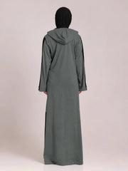 Front Open Jersey Hoodie Abaya – Dusty Sage Green Modest Wear for Women