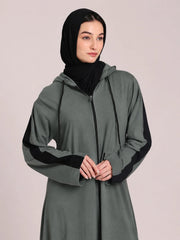 Front Open Jersey Hoodie Abaya – Dusty Sage Green Modest Wear for Women