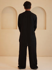 Cotton Linen Men’s Black Solid Kurta Sets