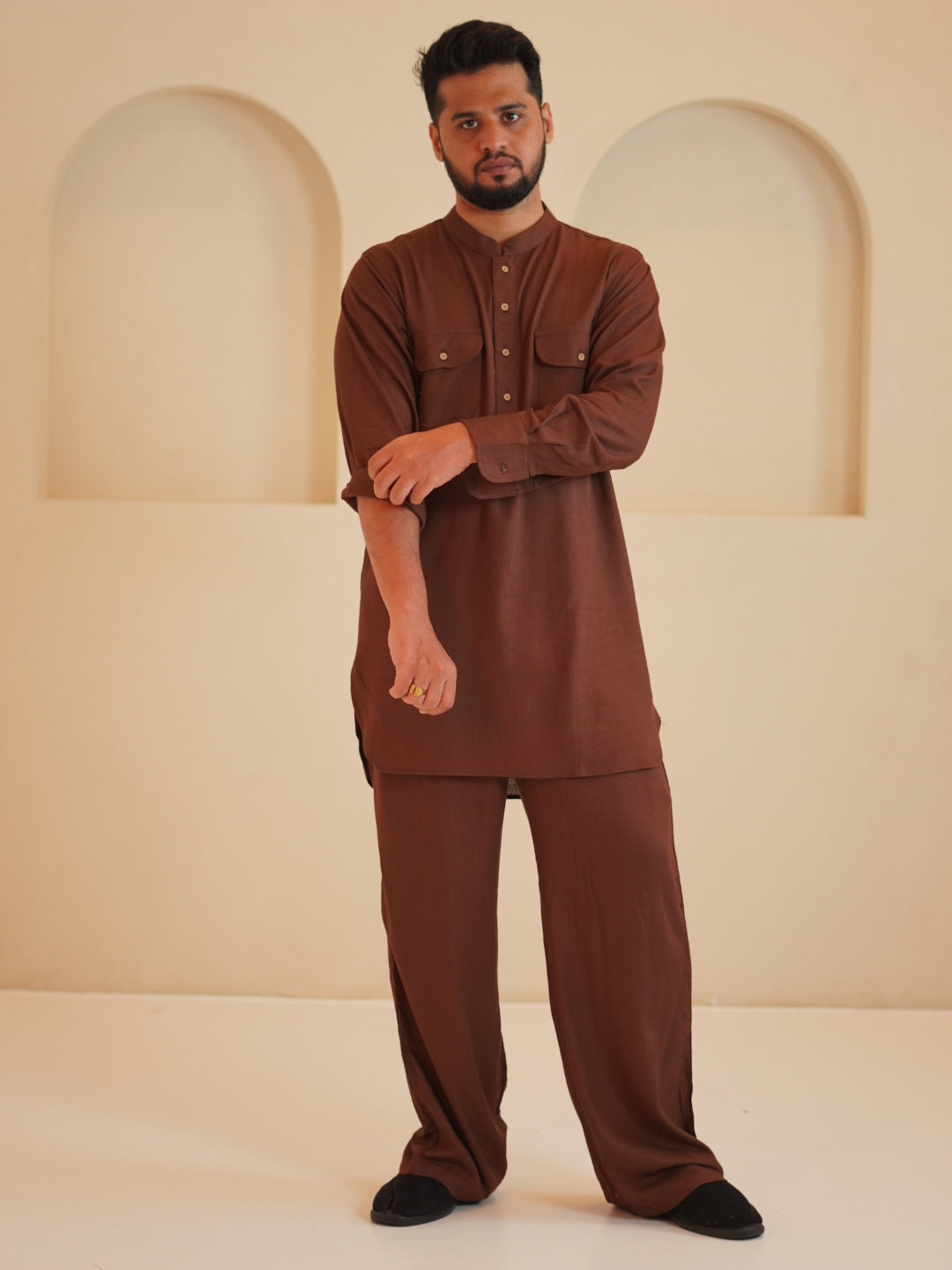 Men's Cotton Linen Signature Brown kurta sets