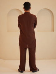Men's Cotton Linen Signature Brown kurta sets