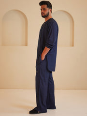 Men's Cotton Linen Essential Navy Blue Kurta Sets