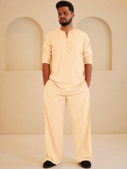Men's Cotton Linen Essential Cream Beige Kurta Sets