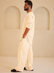 Men's Cotton Linen Essential Cream Beige Kurta Sets