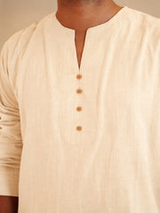 Men's Cotton Linen Essential Cream Beige Kurta Sets