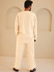 Men's Cotton Linen Essential Cream Beige Kurta Sets