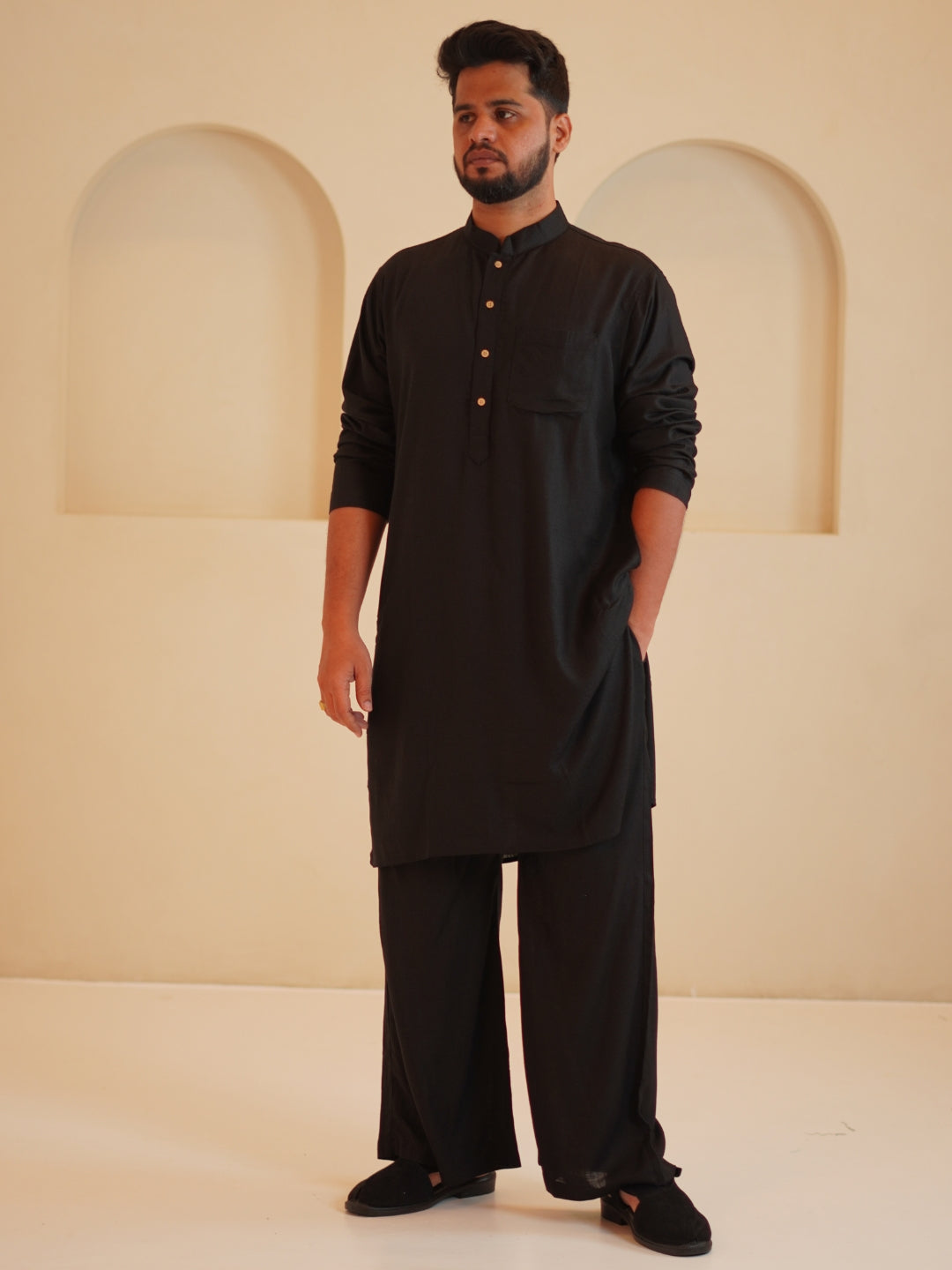 Men’s Cotton Linen Relax fit Black Kurta Sets