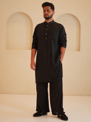 Men’s Cotton Linen Relax fit Black Kurta Sets