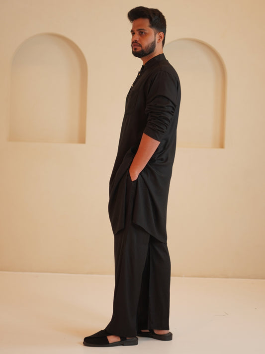 Men’s Cotton Linen Relax fit Black Kurta Sets