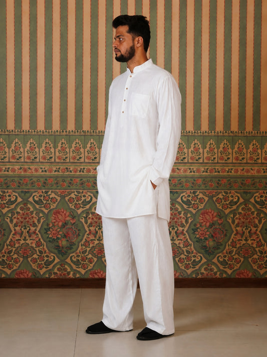 Men’s Cotton Linen Relax fit White Kurta Sets