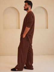 Cotton Linen Essential Brown Solid Kurta Sets for Men