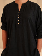 Cotton Linen Essential Black Solid Kurta Sets for Men