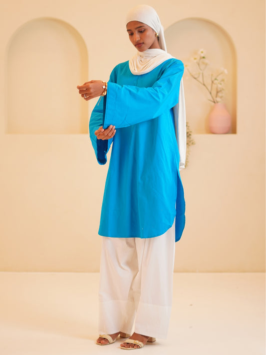 Modest Solid Blue Farsi Set for Women