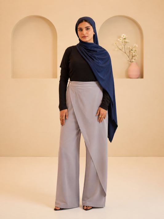 Modest Overlap Solid Light Grey Trousers