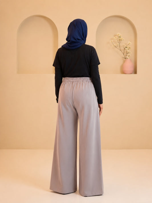 Modest Overlap Solid Light Grey Trousers