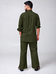 Olive Green Solid Farsi Kurta Pants Set for Men
