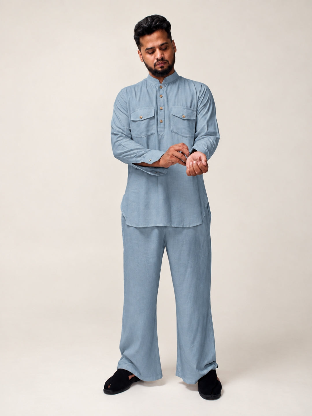 Grey Farsi Kurta Pants Set for Men