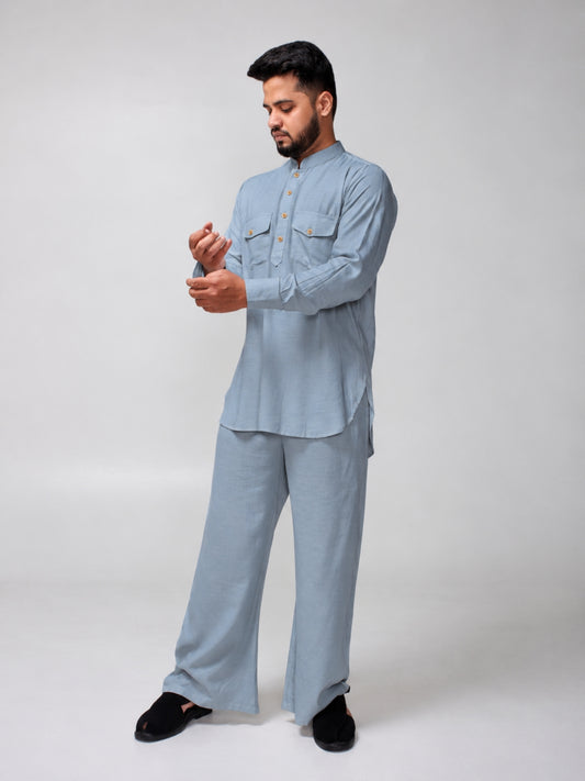 Grey Farsi Kurta Pants Set for Men