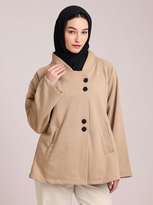 Beige Fleece Jacket for Women– Modest Winter Wear