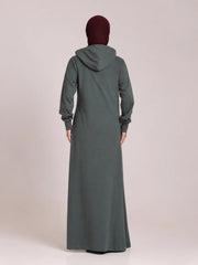 Jersey Hoodie Abaya for Women – Dusty Sage Green Casual Modest Wear