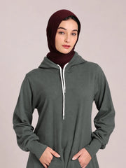 Jersey Hoodie Abaya for Women – Dusty Sage Green Casual Modest Wear
