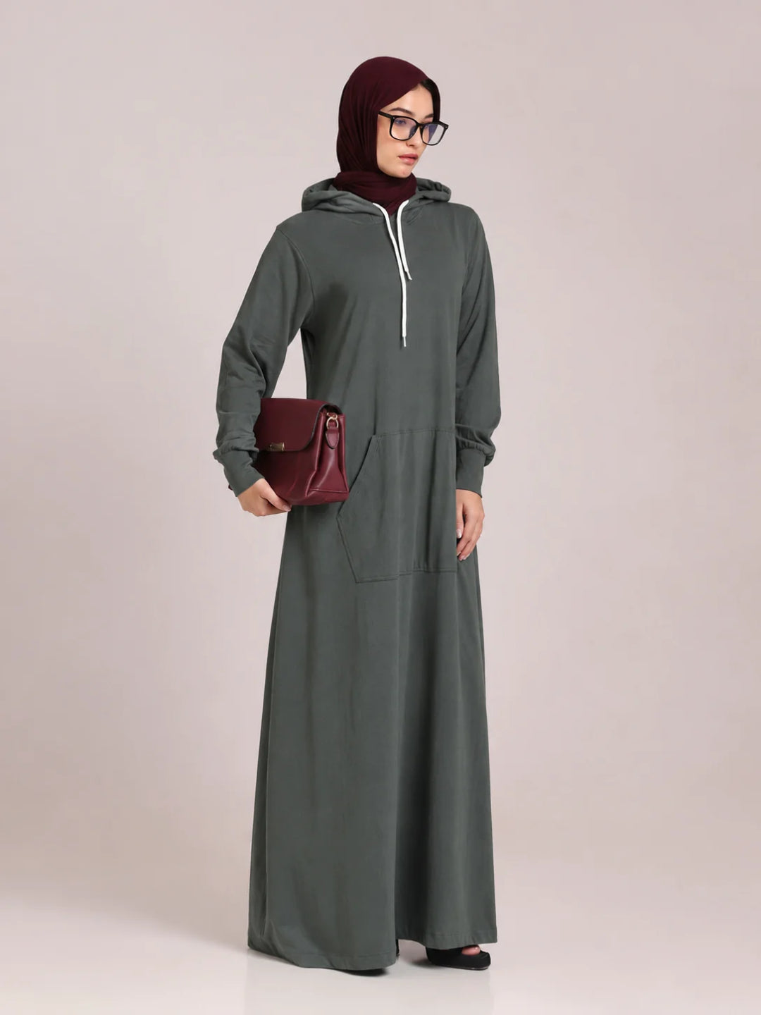 Jersey Hoodie Abaya for Women – Dusty Sage Green Casual Modest Wear