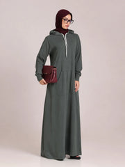 Jersey Hoodie Abaya for Women – Dusty Sage Green Casual Modest Wear
