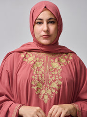 Modest Embroidered Rust Kaftan Abaya for Women with Inner & Hijab