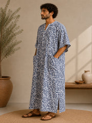 Men’s Printed Pure Cotton Kaftan– Relaxed Islamic Robe