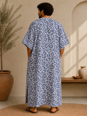 Men’s Printed Pure Cotton Kaftan– Relaxed Islamic Robe