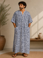 Men’s Printed Pure Cotton Kaftan– Relaxed Islamic Robe