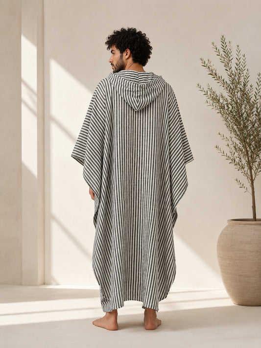 Double Gauze Pure Linen Oversized Hooded Kaftan – Bohemian Robe Kimono