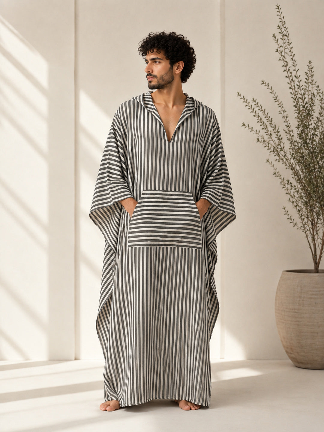 Double Gauze Pure Linen Oversized Hooded Kaftan – Bohemian Robe Kimono