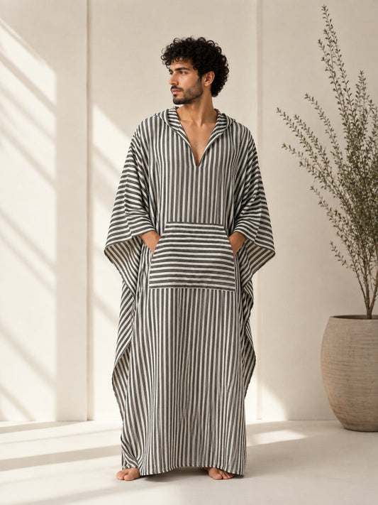 Double Gauze Pure Linen Oversized Hooded Kaftan – Bohemian Robe Kimono