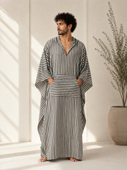 Double Gauze Pure Linen Oversized Hooded Kaftan – Bohemian Robe Kimono