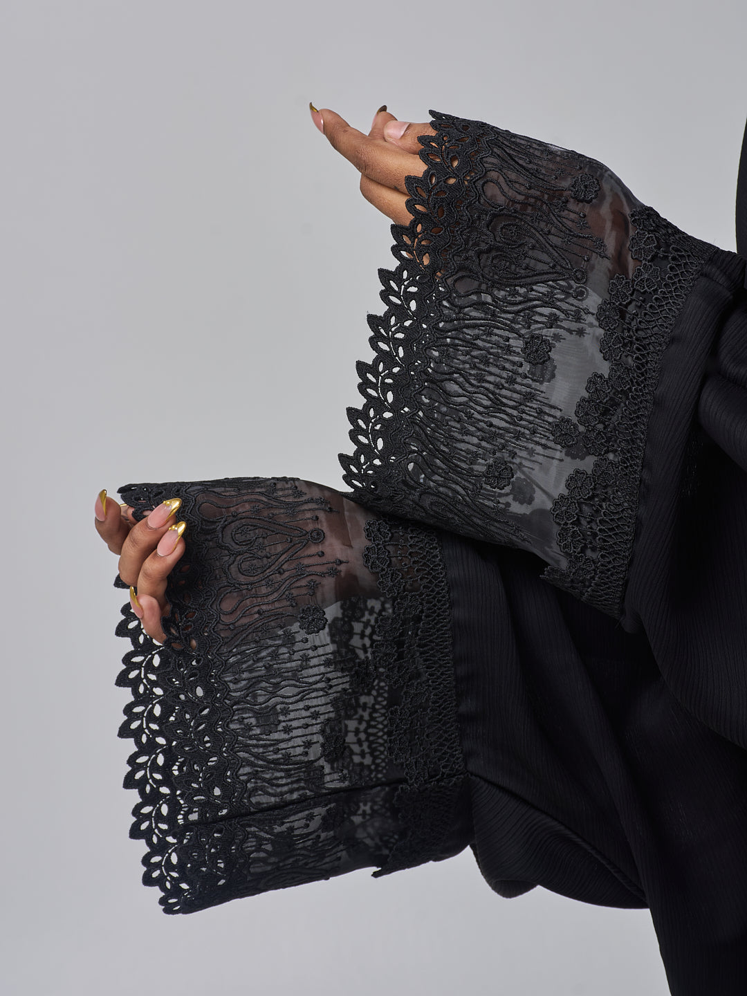 Modest Lace Detail Abaya with Black Georgette Hijab for Women