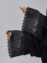Modest Lace Detail Abaya with Black Georgette Hijab for Women