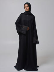 Modest Lace Detail Abaya with Black Georgette Hijab for Women