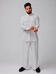Light Grey Solid Farsi Kurta Pants Set for Men
