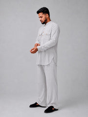 Light Grey Solid Farsi Kurta Pants Set for Men