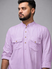 Lavender Solid Farsi Kurta Pants Set for Men